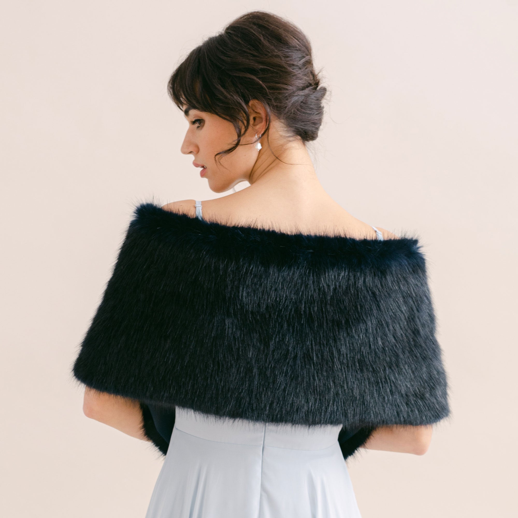 Midnight navy faux fur short bridal wrap | Aria – Liberty in Love
