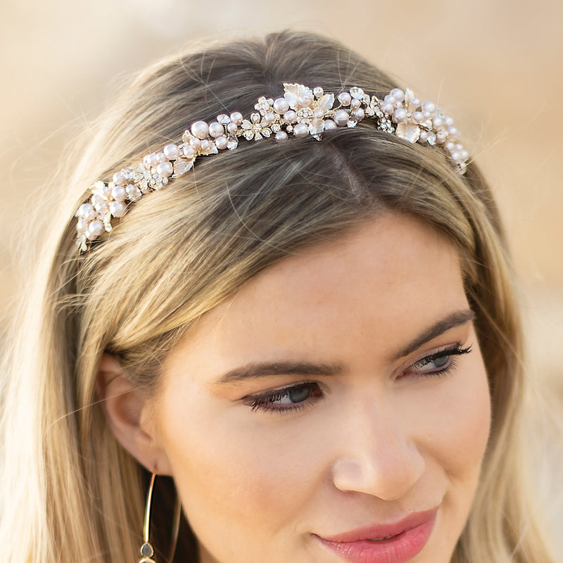 Oriana crystal and pearl floral bridal tiara - Liberty in Love