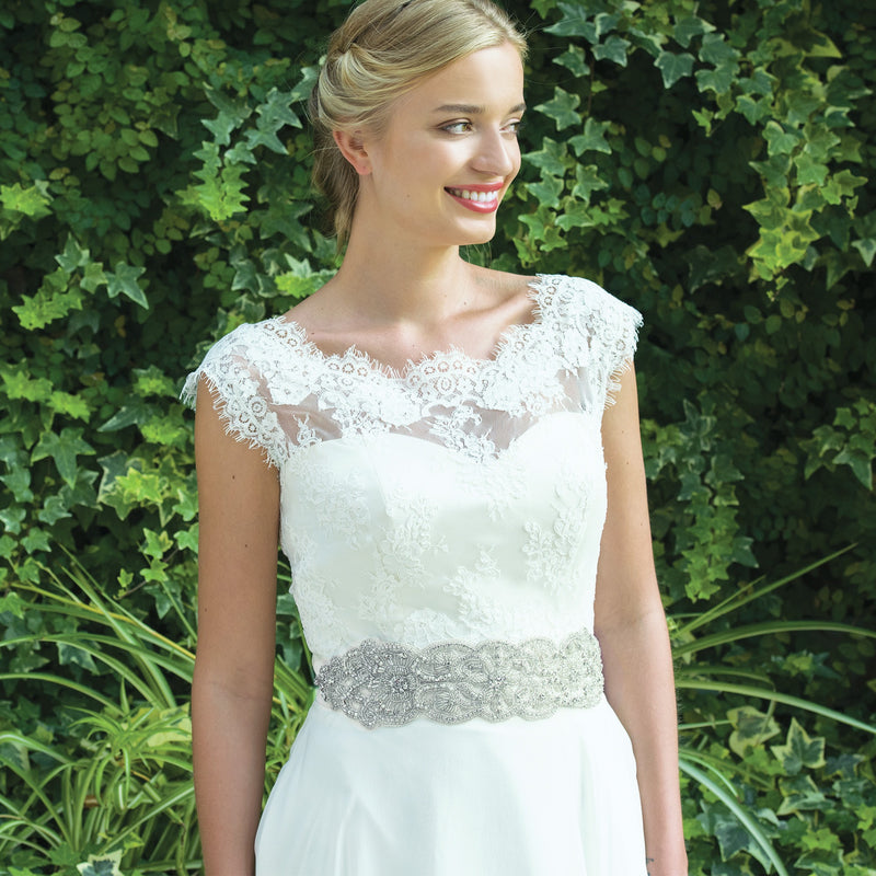 Pearl Gatsby Silver Crystal Embellished Belt Ivory and Co