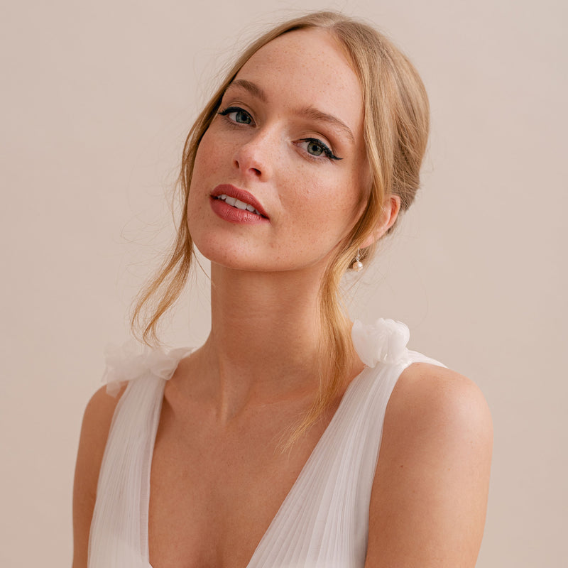 Poetry simple pearl hoop earrings (gold) - Liberty in Love