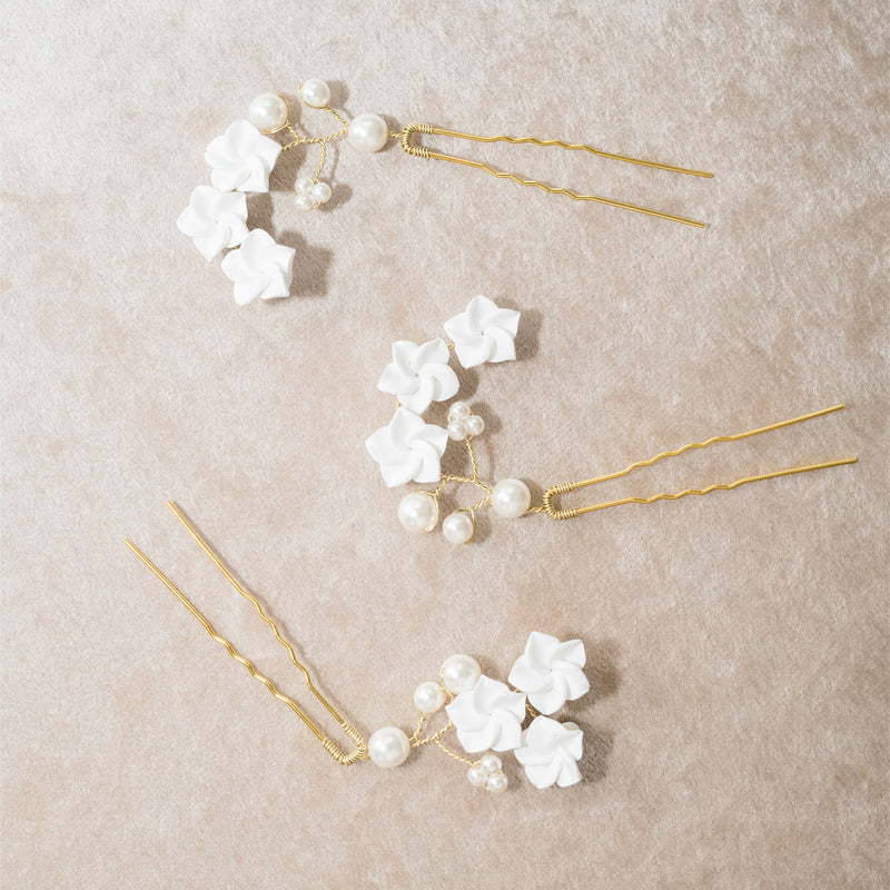 Porcelain flower hair pins (gold) - Liberty in Love