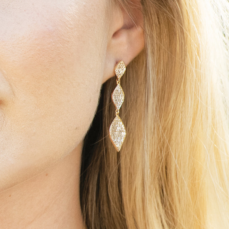 Rochelle pave triple drop earrings (gold) - Liberty in Love
