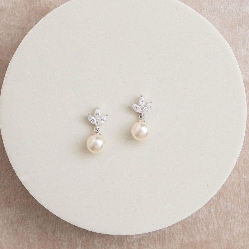 Romy navette pearl drop earrings (silver) - Liberty in Love