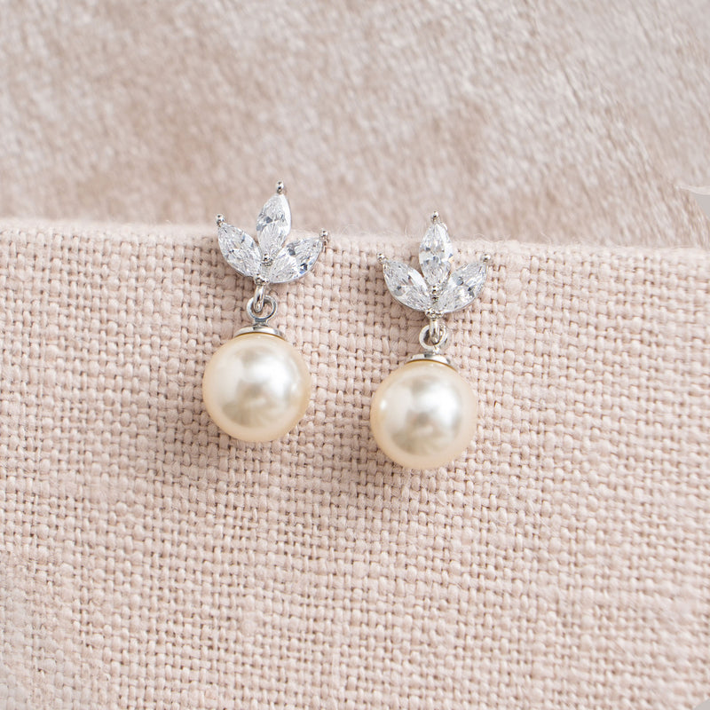 Romy navette pearl drop earrings (silver) - Liberty in Love
