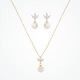 Romy navette pearl drop earrings and necklace set (gold) - Liberty in Love