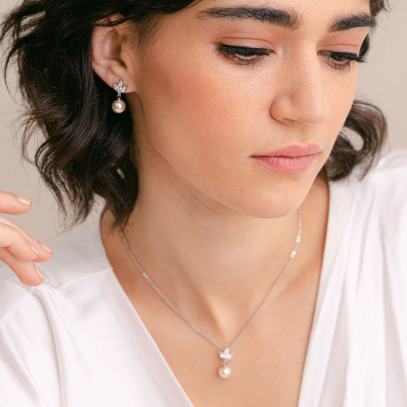 Romy navette pearl drop earrings (silver) - Liberty in Love