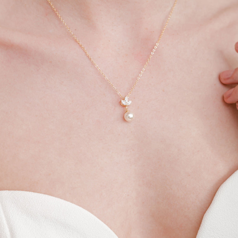 Romy navette pearl drop necklace (gold) - Liberty in Love