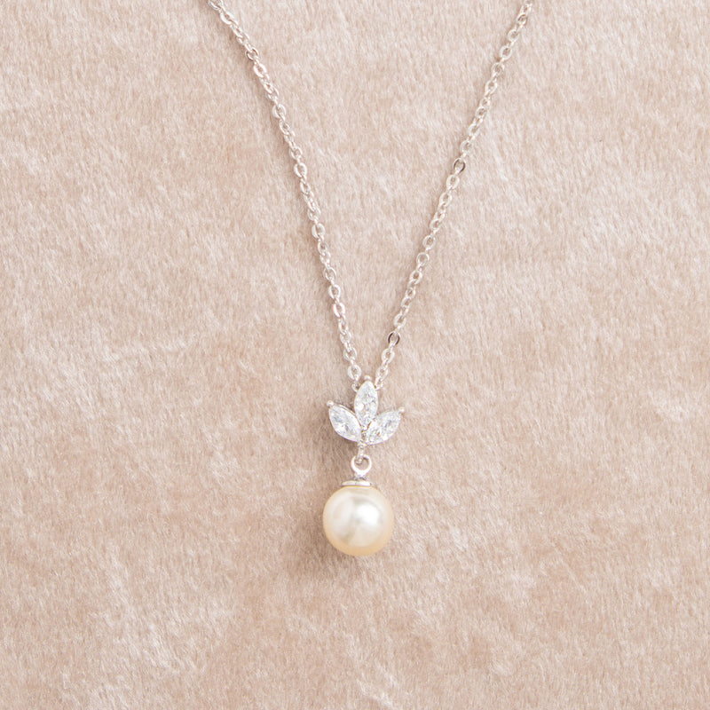 Romy navette pearl drop earrings and necklace set (silver) - Liberty in Love