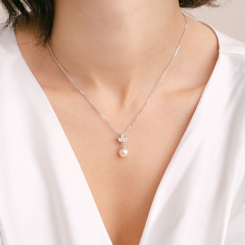 Romy navette pearl drop necklace (silver) - Liberty in Love
