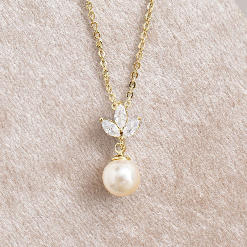 Romy navette pearl drop earrings and necklace set (gold) - Liberty in Love