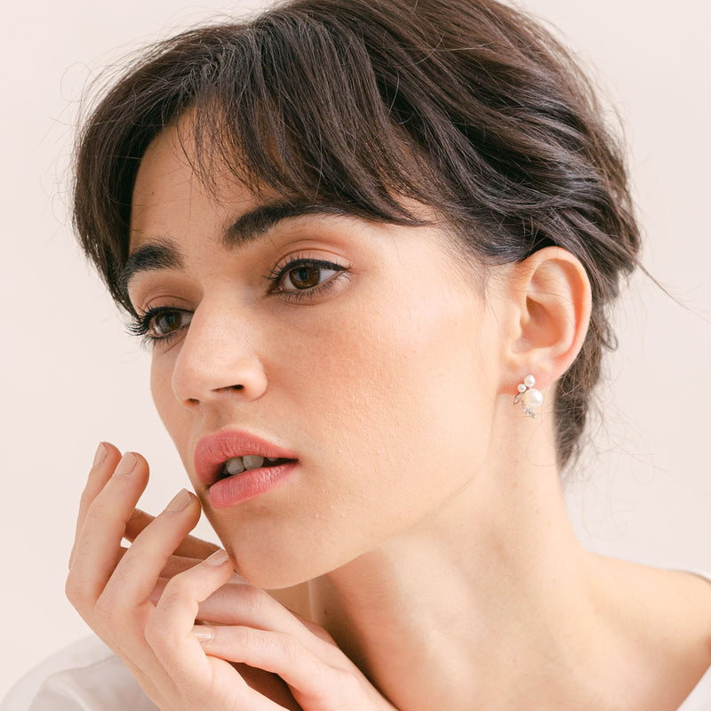 Rosy pearl and crystal stud earrings (silver) - Liberty in Love