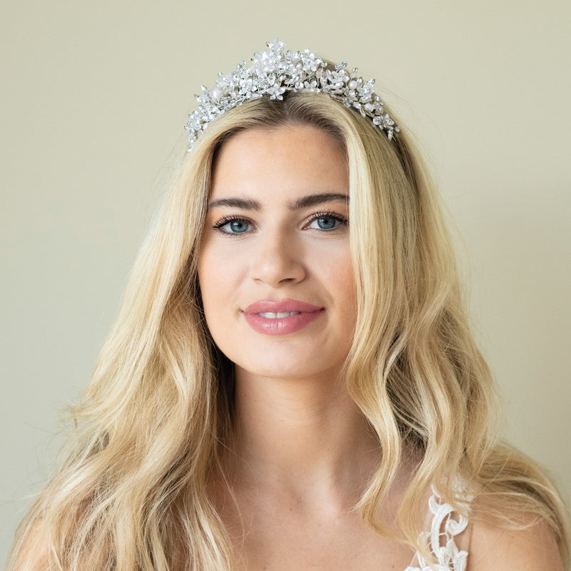 Samira crystal and pearl enamelled floral tiara - Liberty in Love