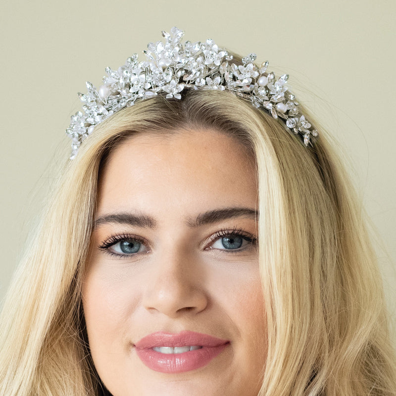 Samira crystal and pearl enamelled floral tiara - Liberty in Love