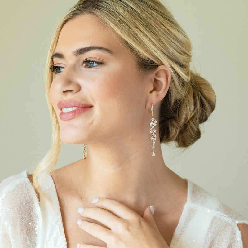 Sandringham statement crystal cluster drop earrings (gold) - Liberty in Love