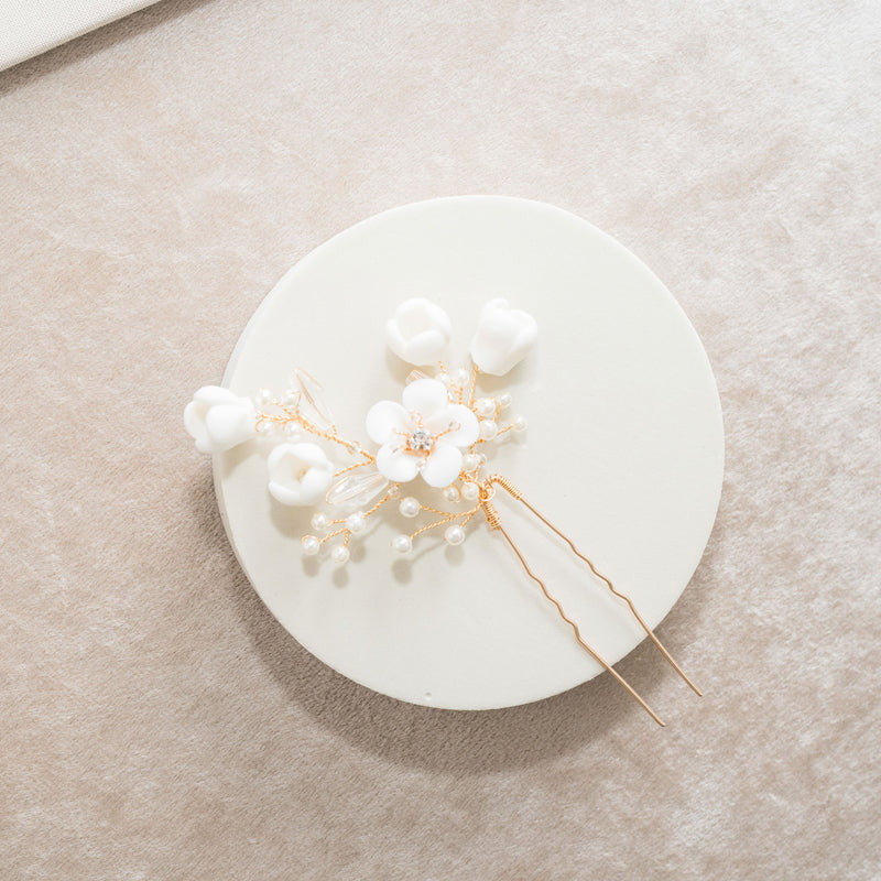 Serenity clay floral crystal and pearl hair pins - Liberty in Love