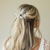 Bloom crystal and pearl enamelled floral crescent clip (silver) - Liberty in Love