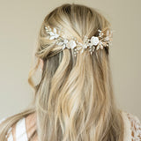 Bloom crystal and pearl enamelled floral crescent clip (silver) - Liberty in Love