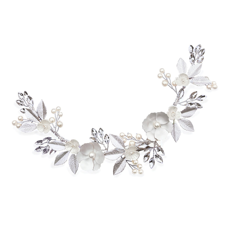 Bloom crystal and pearl enamelled floral crescent clip (silver) - Liberty in Love