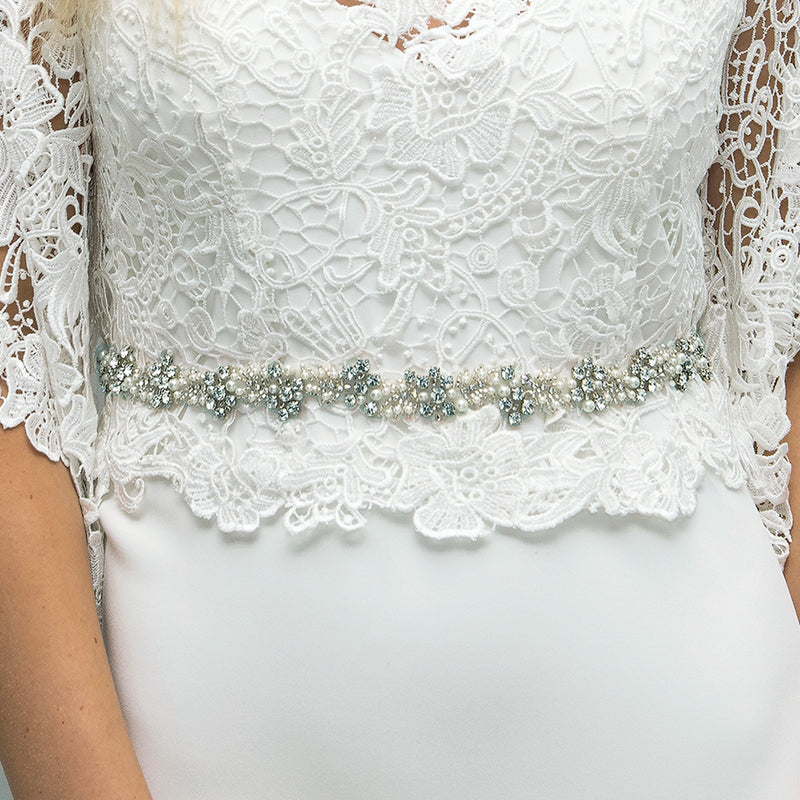 Silver cluster crystal and pearl belt - Liberty in Love