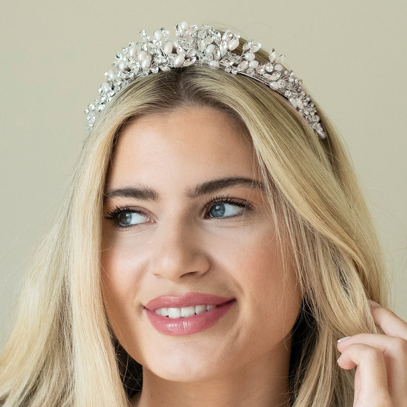 Embrace crystal and pearl cluster tiara (silver) - Liberty in Love