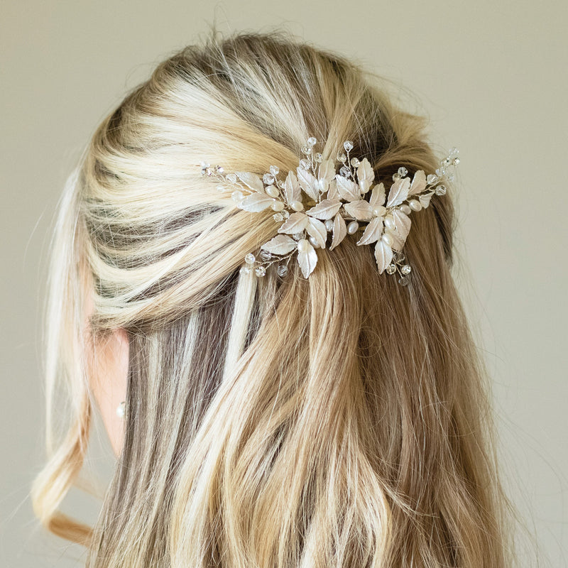 Fairydust crystal and pearl enamelled leafy clip (silver) - Liberty in Love