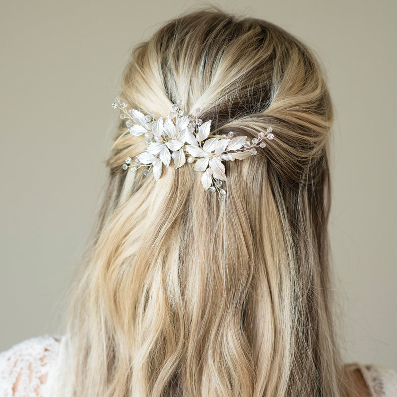 Fairydust crystal and pearl enamelled leafy clip (silver) - Liberty in Love