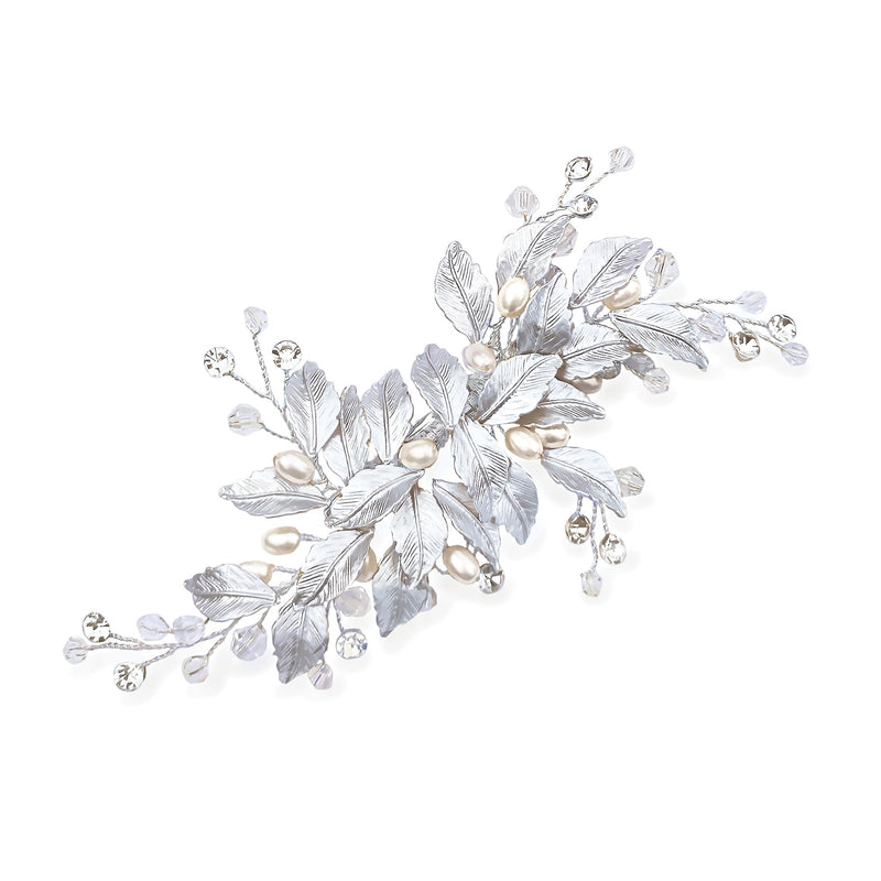 Fairydust crystal and pearl enamelled leafy clip (silver) - Liberty in Love
