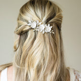 Gardenia crystal and pearl enamelled floral clip (silver) - Liberty in Love