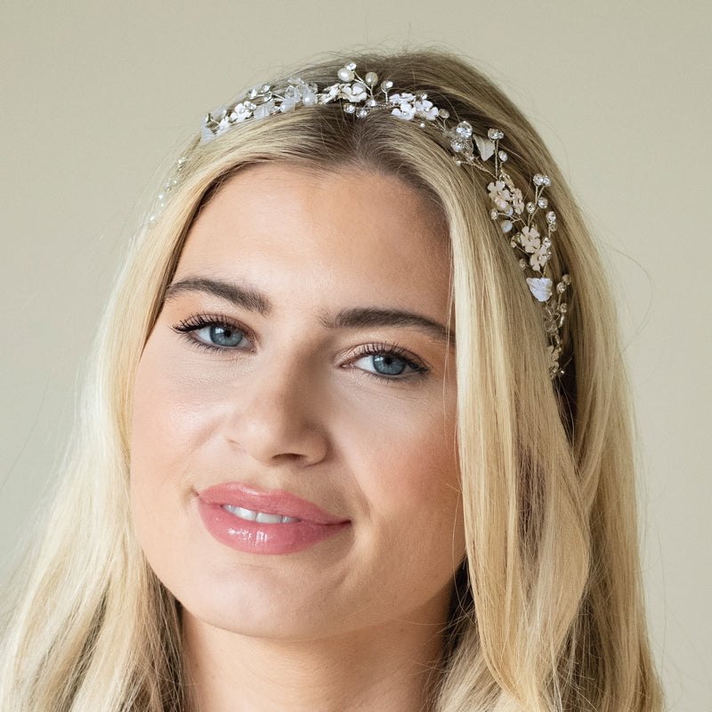 Passion crystal and pearl enamelled hair vine (silver) - Liberty in Love