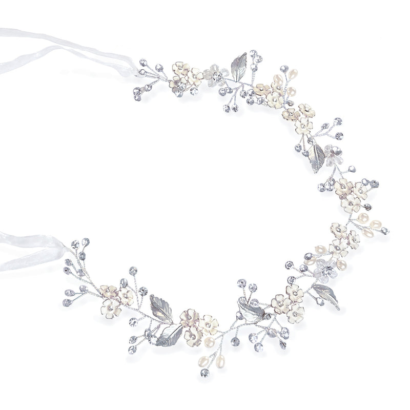 Passion crystal and pearl enamelled hair vine (silver) - Liberty in Love