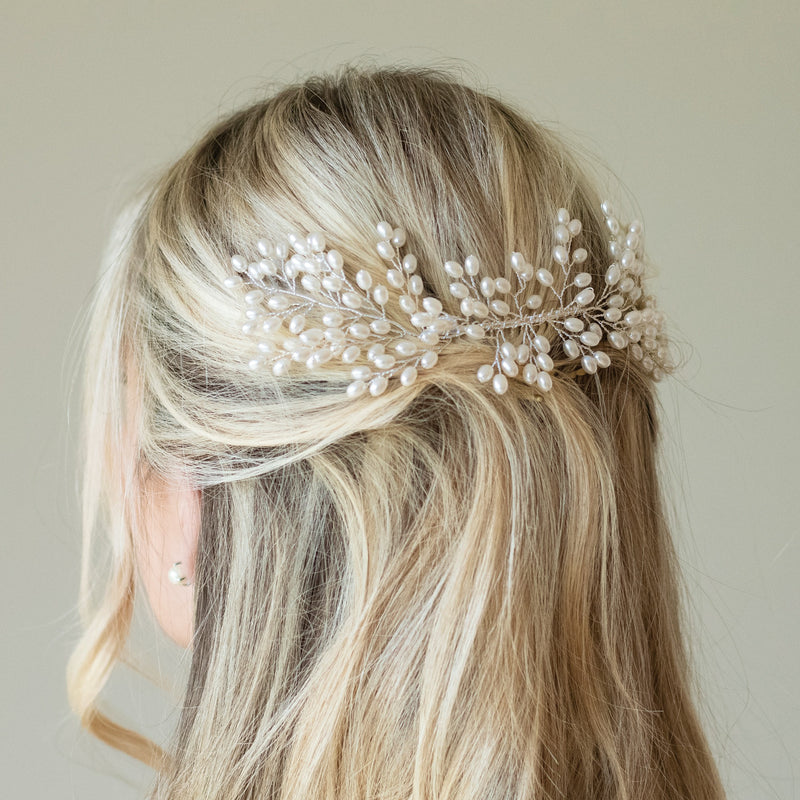 Pearl cascade spray comb (silver) - Liberty in Love