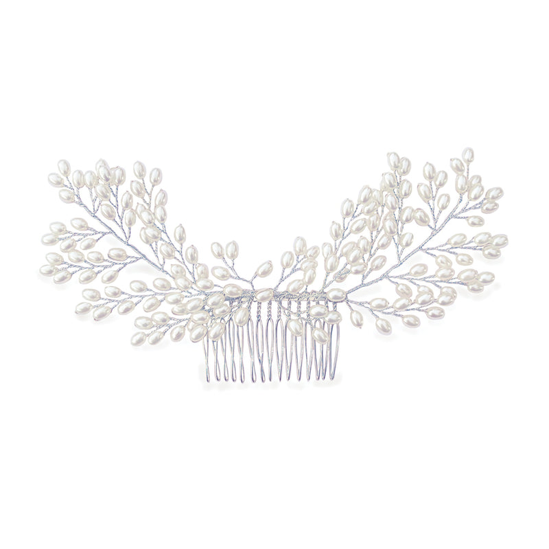 Pearl cascade spray comb (silver) - Liberty in Love