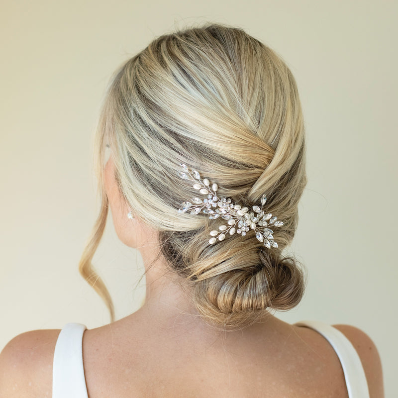 Shimmer crystal and pearl leafy comb - Liberty in Love
