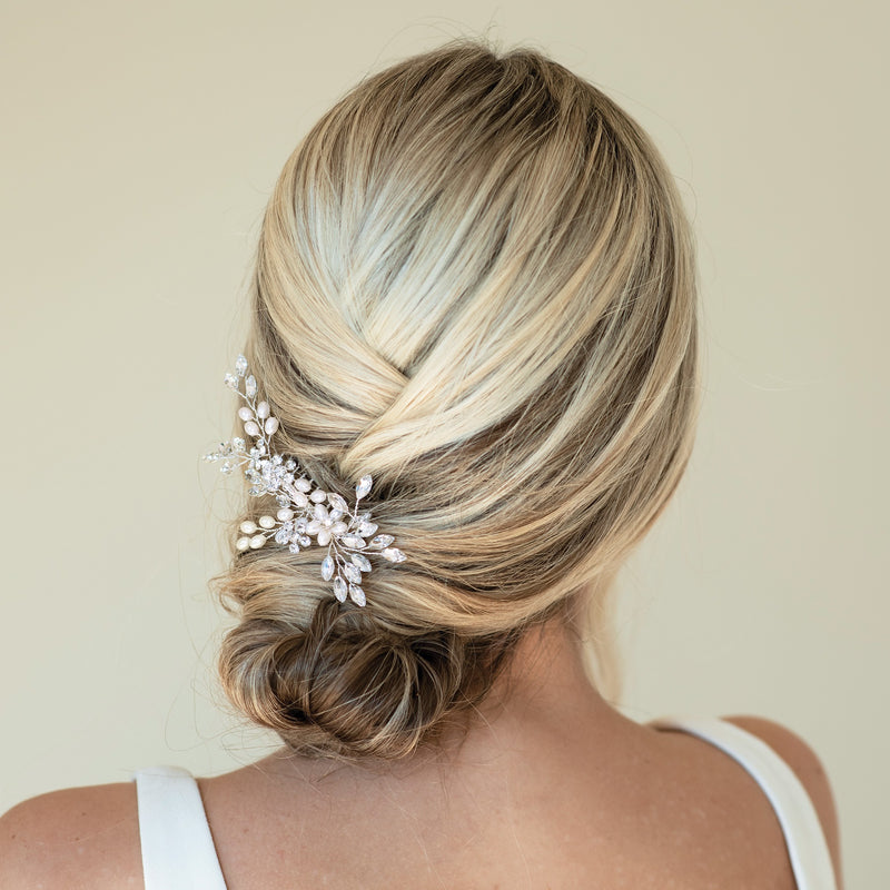 Shimmer crystal and pearl leafy comb - Liberty in Love