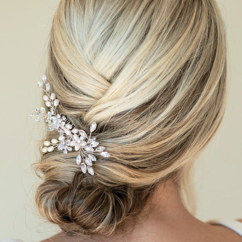 Shimmer crystal and pearl leafy comb - Liberty in Love