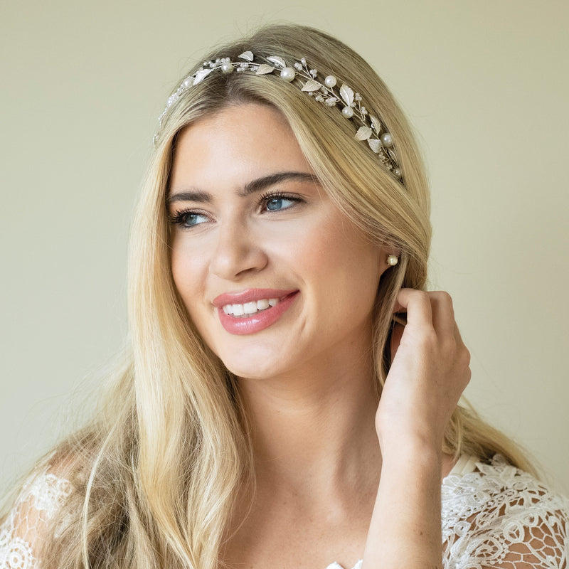Skylark crystal and pearl enamelled hair vine (silver) - Liberty in Love