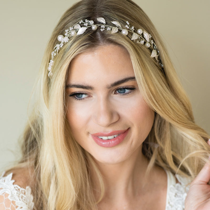 Skylark crystal and pearl enamelled hair vine (silver) - Liberty in Love