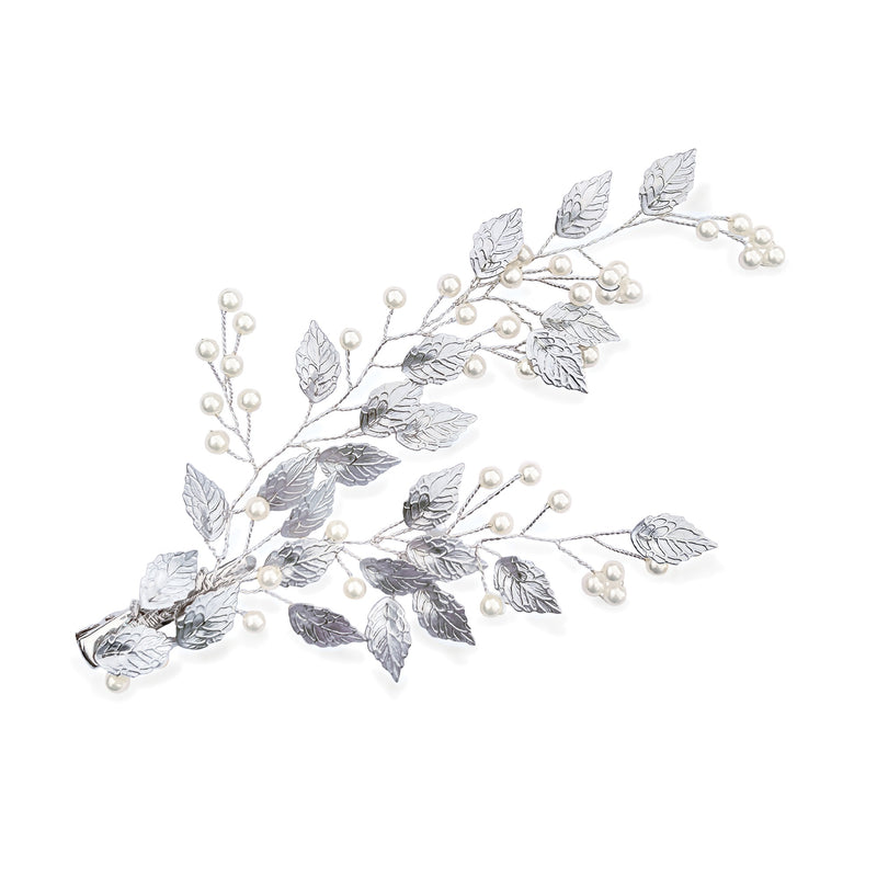 Summer breeze pearl enamelled leaf sprig clip (silver) - Liberty in Love