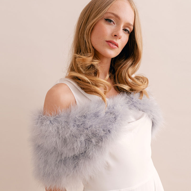 Silver grey feather bridal stole - Liberty in Love