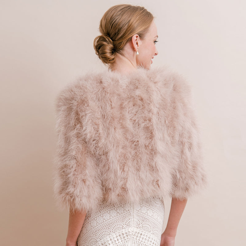 Smoked blush cropped feather bridal jacket - Liberty in Love