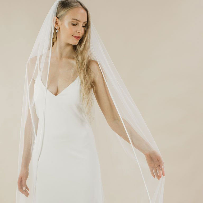 Snapdragon satin edge long wedding veil - Liberty in Love