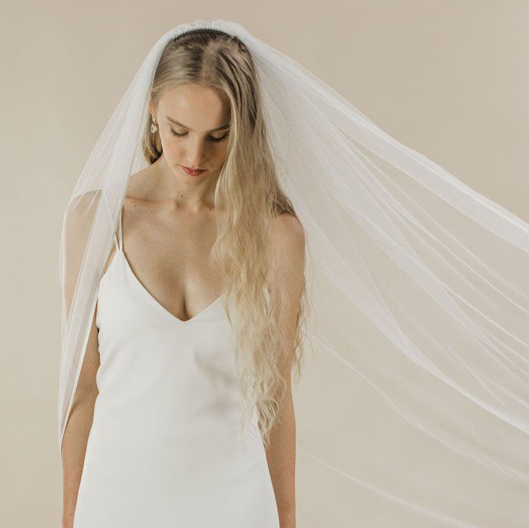 Snapdragon satin edge long wedding veil - Liberty in Love