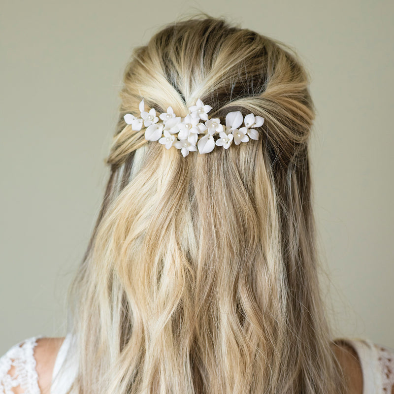 Snowdrop ceramic and pearl floral spray clip - Liberty in Love