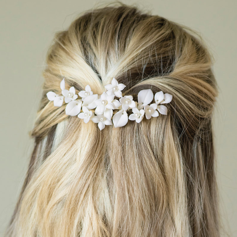 Snowdrop ceramic and pearl floral spray clip - Liberty in Love