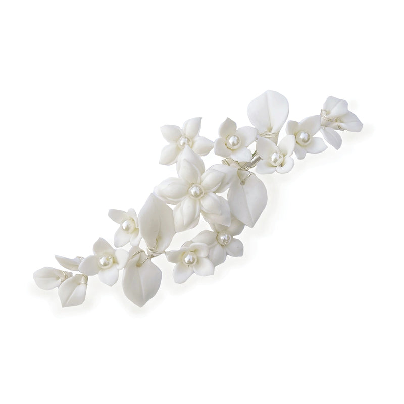 Snowdrop ceramic and pearl floral spray clip - Liberty in Love