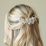 Spring blossom crystal pearl and enamelled floral crescent clip - Liberty in Love