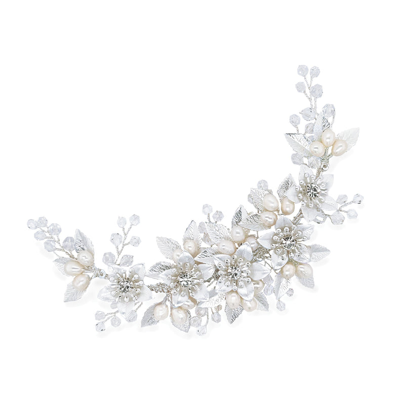 Spring blossom crystal pearl and enamelled floral crescent clip - Liberty in Love