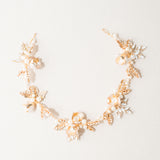 Yolande pearl enamelled floral gold hair vine - Liberty in Love