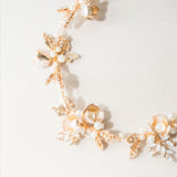 Yolande pearl enamelled floral gold hair vine - Liberty in Love