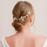 Yolande pearl enamelled floral gold hair vine - Liberty in Love